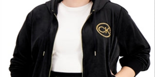 Calvin Klein Women's Velour Logo Zip Hoodie Black Size 1X