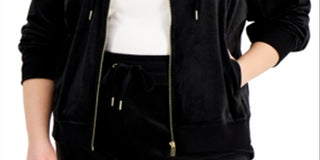 Calvin Klein Women's Velour Logo Zip Hoodie Black Size 1X