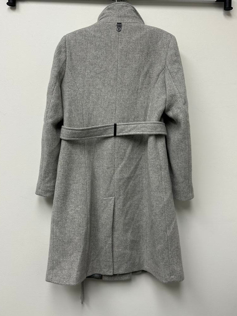 Calvin Klein Women's Faux-Leather Trim Belted Wrap Coat Grey Size Large