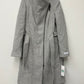 Calvin Klein Women's Faux-Leather Trim Belted Wrap Coat Grey Size Large