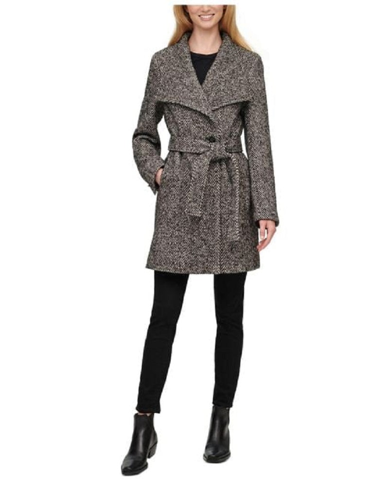 Calvin Klein Women's Asymmetrical Belted Wrap Coat Black Size M
