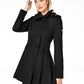 Calvin Klein Women's Water Resistant Hooded Double Breasted Skirted Raincoat Black Size Large
