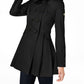 Calvin Klein Women's Water Resistant Hooded Double Breasted Skirted Raincoat Black Size Large