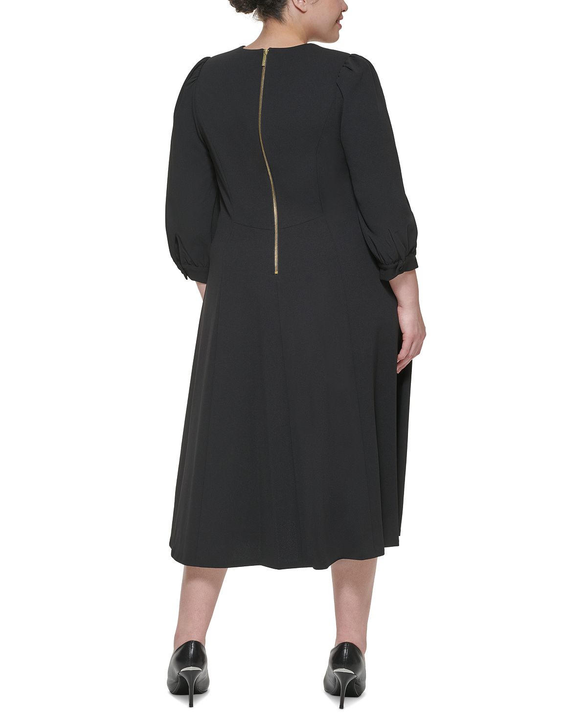 Calvin Klein Women's Puff Shoulder Midi Dress Black Size 16W