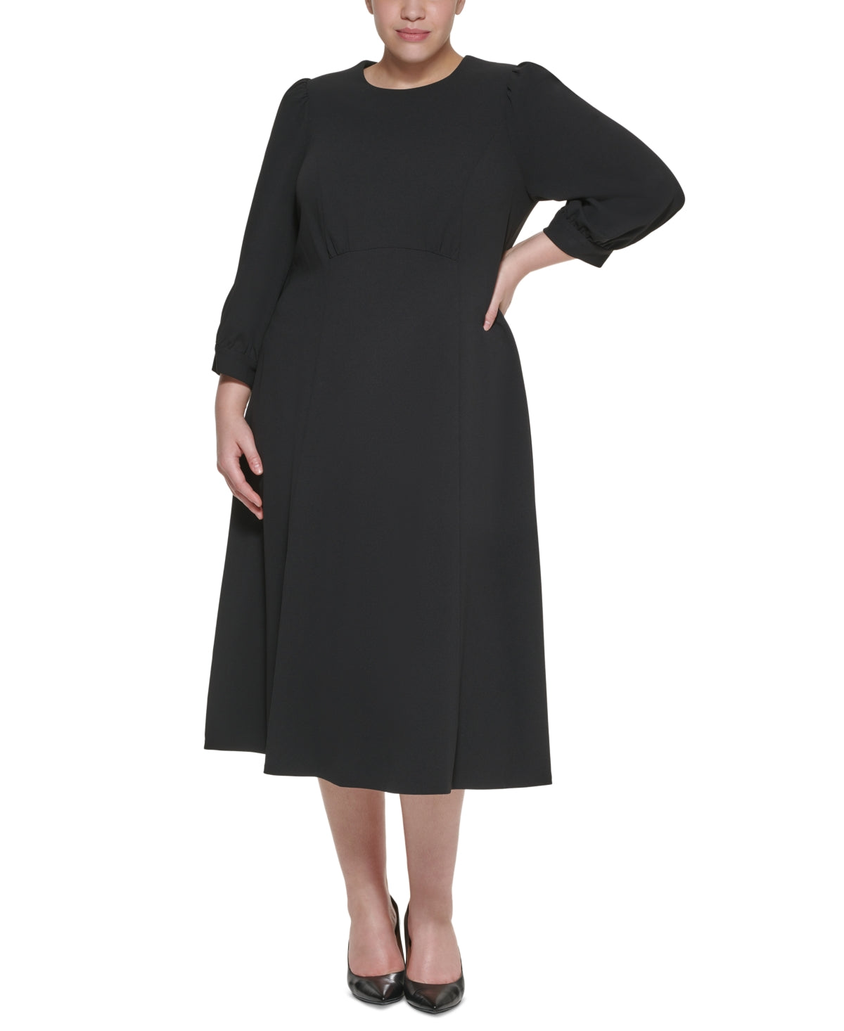 Calvin Klein Women's Puff Shoulder Midi Dress Black Size 16W