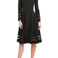 Calvin Klein Women's Sheer Mesh Accent Long Sleeve Crew Neck Below the Knee Wear to Work Fit Flare Dress Black Size 12