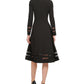 Calvin Klein Women's Sheer Mesh Accent Long Sleeve Crew Neck Below the Knee Wear to Work Fit Flare Dress Black Size 12