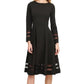 Calvin Klein Women's Sheer Mesh Accent Long Sleeve Crew Neck Below the Knee Wear to Work Fit Flare Dress Black Size 12