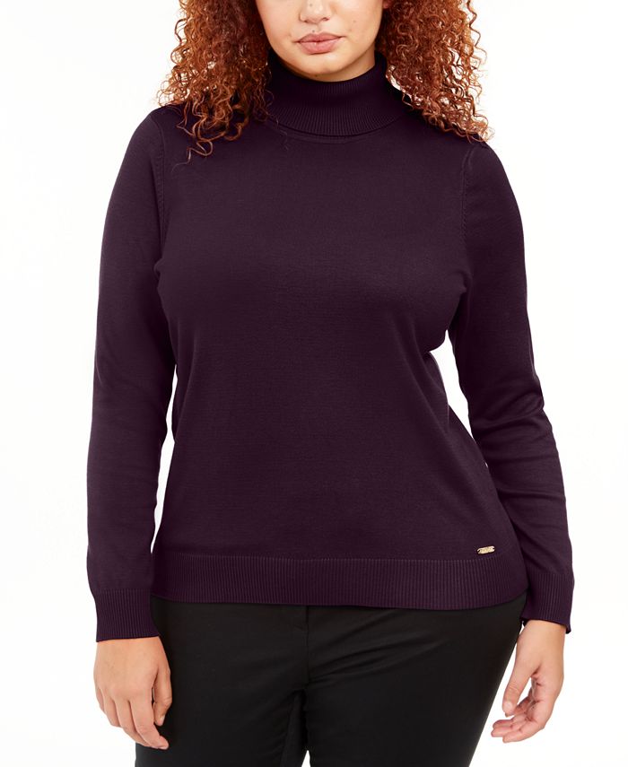 Calvin Klein Women's Womens Solid Pullover Sweater Purple Size 1X