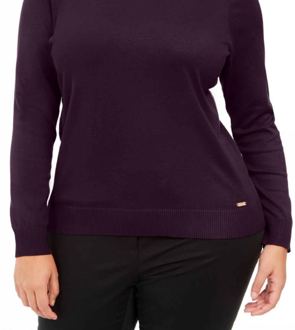 Calvin Klein Women's Womens Solid Pullover Sweater Purple Size 1X