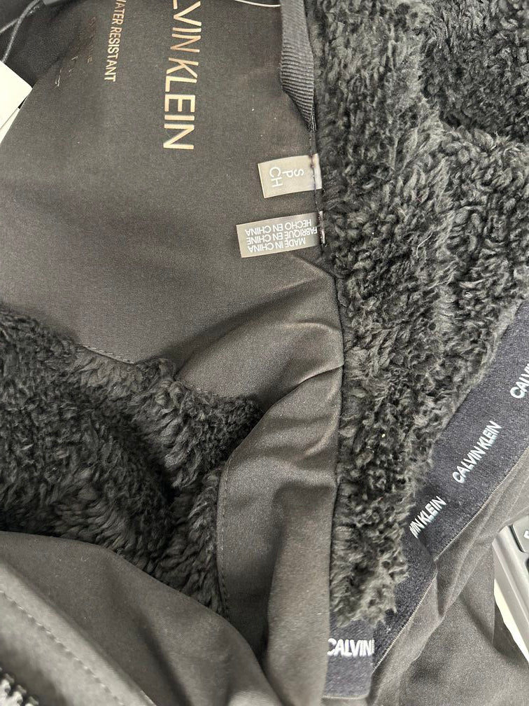 Calvin Klein Women's Petite Fleece-Lined Hooded Anorak Raincoat Black Size Petite XXS