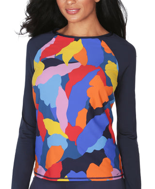 Nautica Women's Printed Rash Guard Swimsuit Blue Size Large