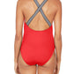 Nautica Women's Lifeguard Cross Back One Piece Swimsuit Red Size Medium