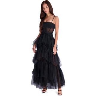 BCBGMAXAZRIA Women's Tulle Corset Essential Gown Black Size 2