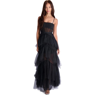 BCBGMAXAZRIA Women's Tulle Corset Essential Gown Black Size 2