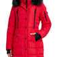 Nautica Women's Faux Fur Trim Hooded Puffer Coat Red Size Large