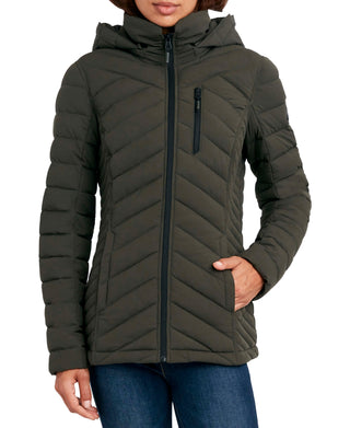 Nautica Women's Hooded Stretch Packable Puffer Coat Green Size X-Small