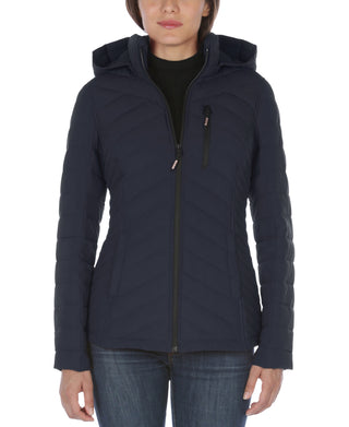Nautica Women's Hooded Stretch Packable Puffer Coat Blue Size Large
