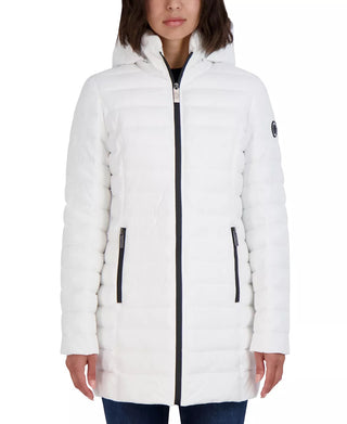 Nautica Women's Hooded Stretch Packable Puffer Coat White Size Medium