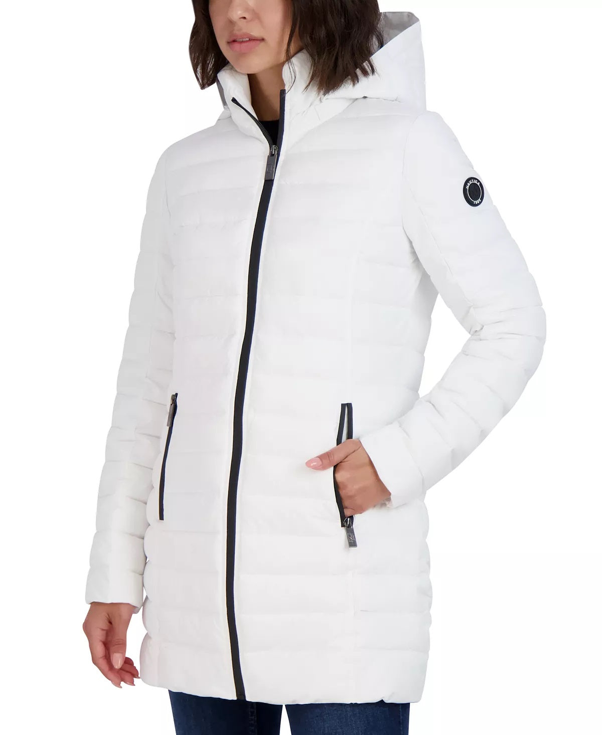 Nautica Women's Hooded Stretch Packable Puffer Coat White Size Medium