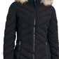 Nautica Women's Faux Fur Trim Hooded Stretch Puffer Coat Black Size Small