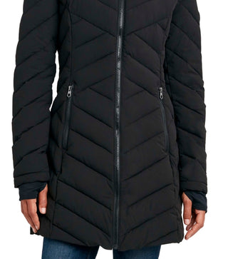 Nautica Women's Faux Fur Trim Hooded Stretch Puffer Coat Black Size Small