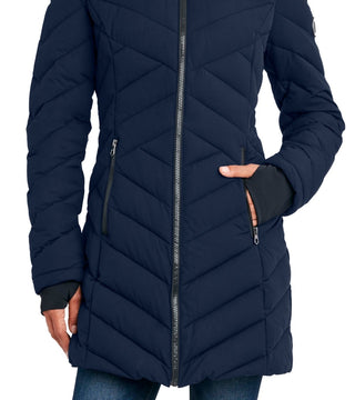 Nautica Women's Faux Fur Trim Hooded Stretch Puffer Coat Blue Size X-Large