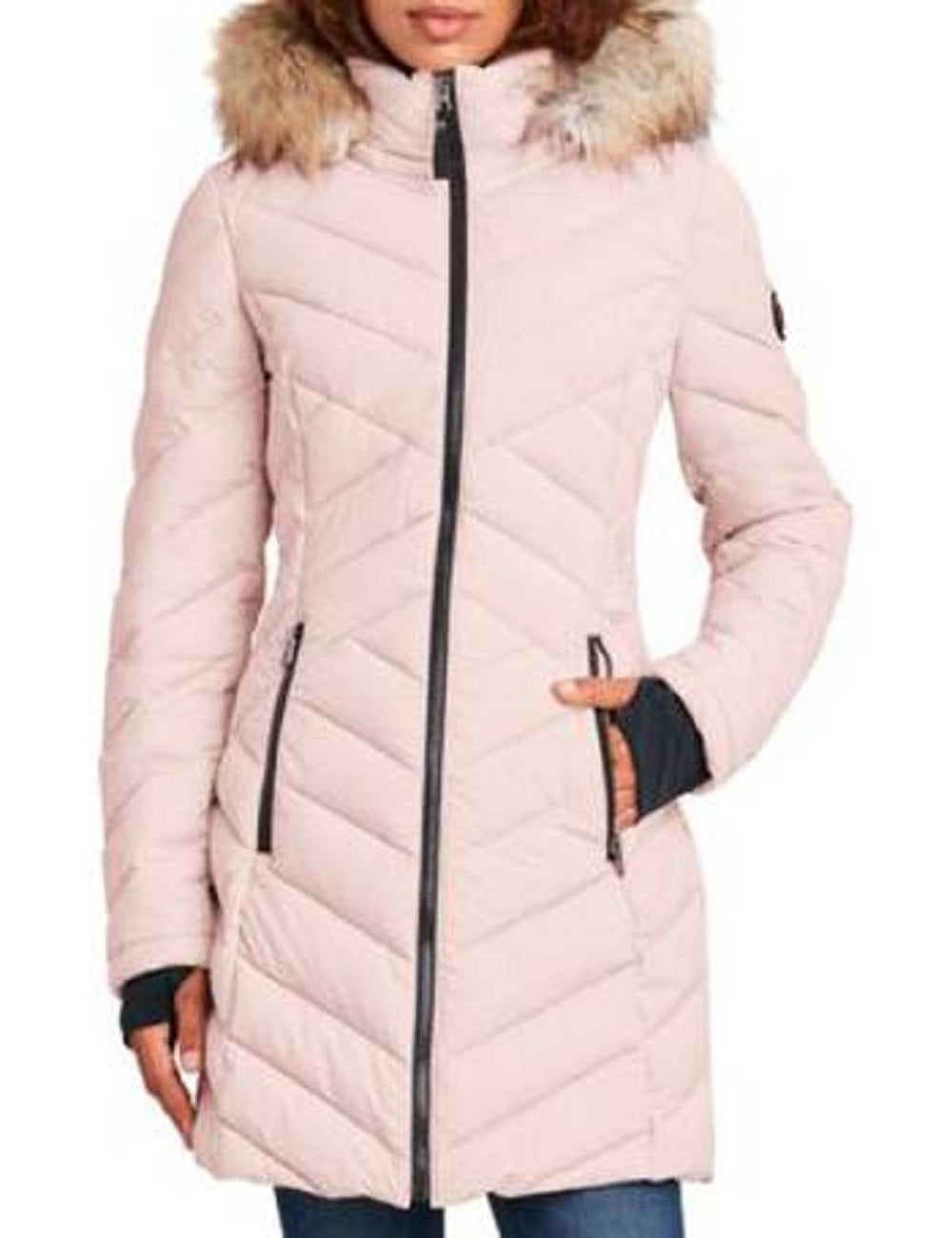 Nautica Women's Faux Fur Trim Hooded Stretch Puffer Coat Pink Size XX-Large