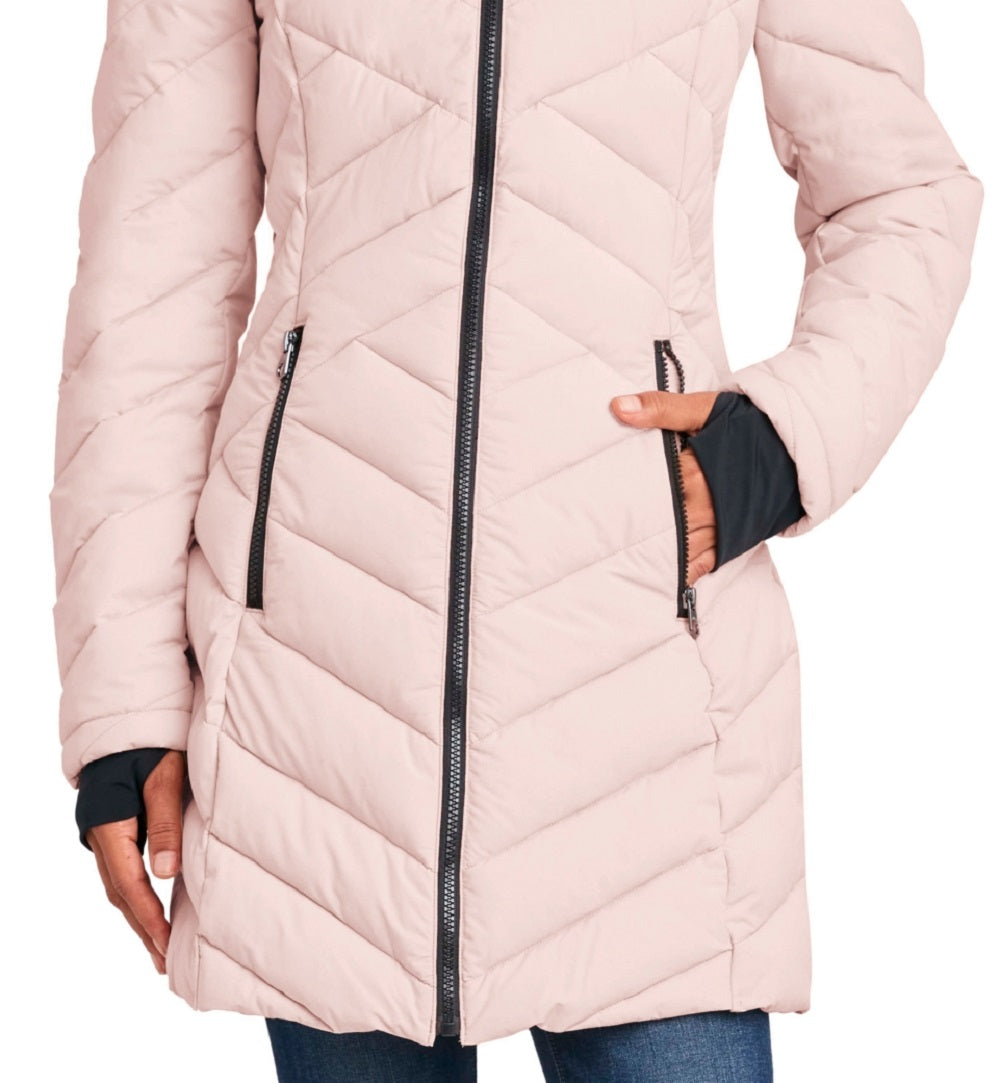 Nautica Women's Faux Fur Trim Hooded Stretch Puffer Coat Pink Size XX-Large