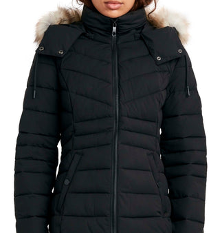 Nautica Women's Faux Fur Trim Hooded Puffer Coat Black Size X-Large