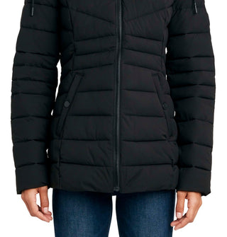 Nautica Women's Faux Fur Trim Hooded Puffer Coat Black Size X-Large