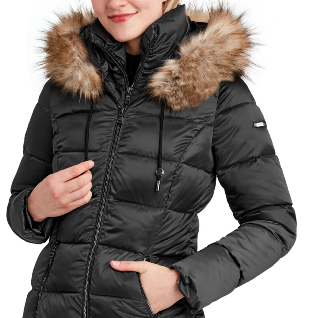 Laundry By Shelli Segal Women's Satin Quilted Puffer Coat Black Size Small