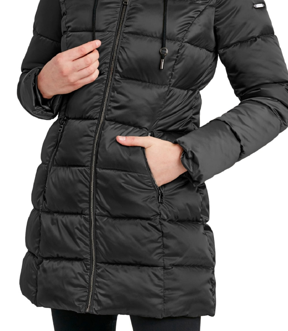 Laundry By Shelli Segal Women's Satin Quilted Puffer Coat Black Size Small