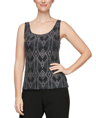 Alex Evenings Women's Jacquard Scoop Neck Tank Top & Jacket Black Size Medium