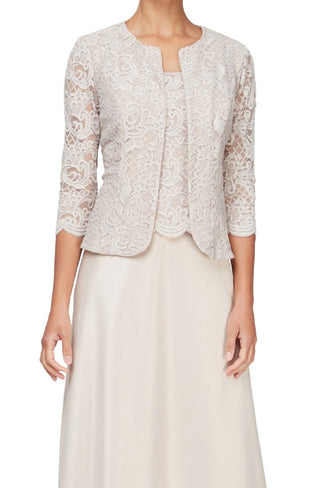 Alex Evenings Women's Embroidered Lace Mock Two Piece Gown With Jacket Brown Size 16 Petite