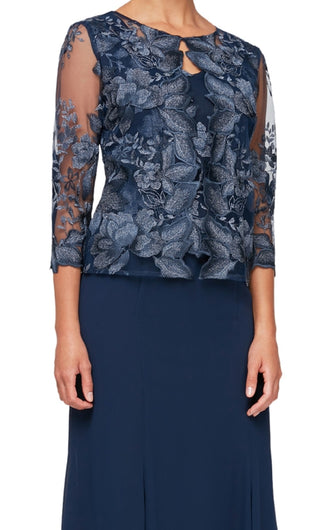 Alex Evenings Women's Mock Jacket Midi Dress Blue Size 4