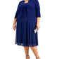 Alex Evenings Women's Glitter Mock Two Piece Dress With Jacket Blue Size 14W