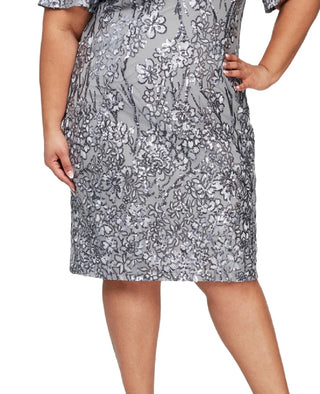 Alex Evenings Women's Slit Sleeve Sequin Cocktail Minidress Gray Size 18W