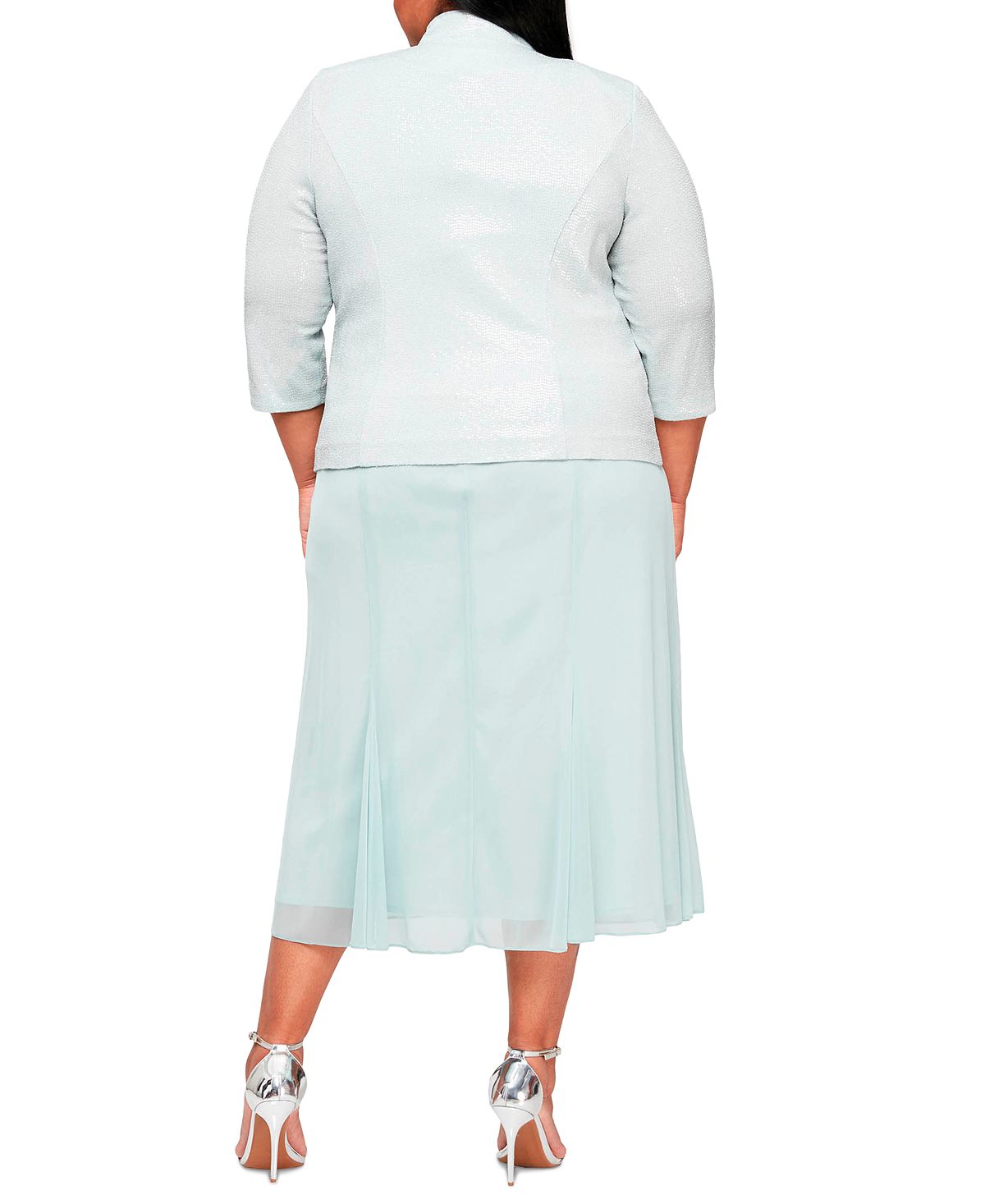 Alex Evenings Women's Sparkle Mock Two Piece Midi Cocktail Dress With Jacket Green Size 24W