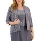 Alex Evenings Women's Sequin Embellished Midi Dress with Jacket Gray Size 16W