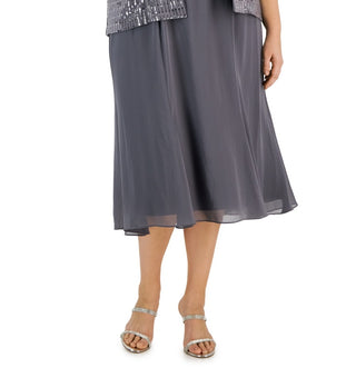 Alex Evenings Women's Sequin Embellished Midi Dress with Jacket Gray Size 16W