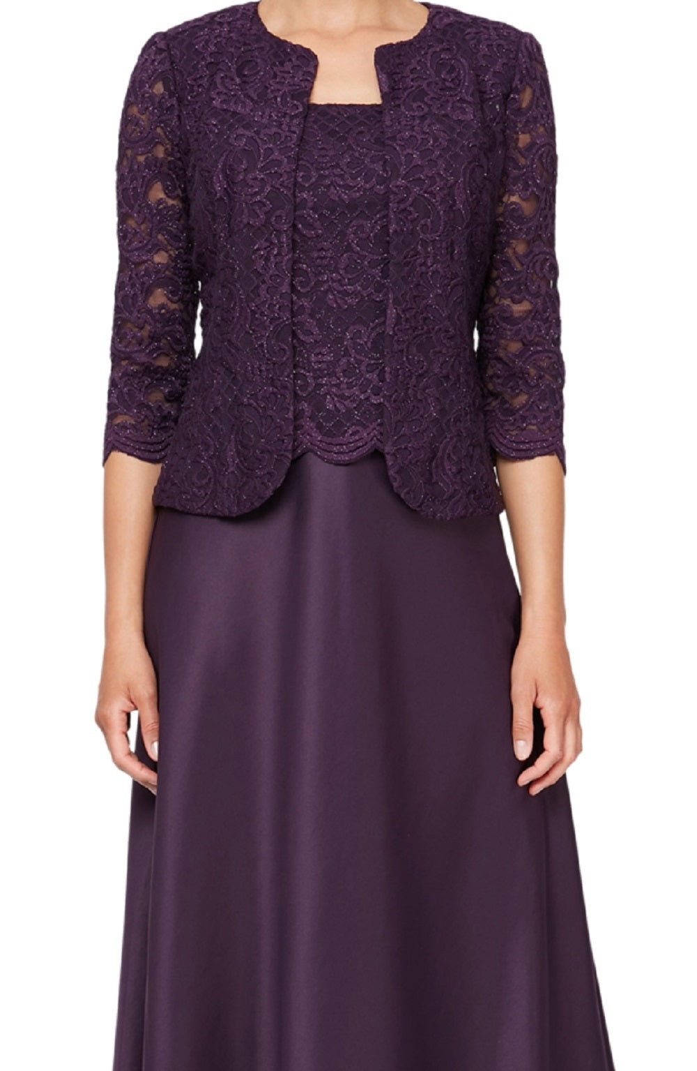 Alex Evenings Women's Embroidered Lace Mock Two Piece Gown With Jacket Purple Size 6