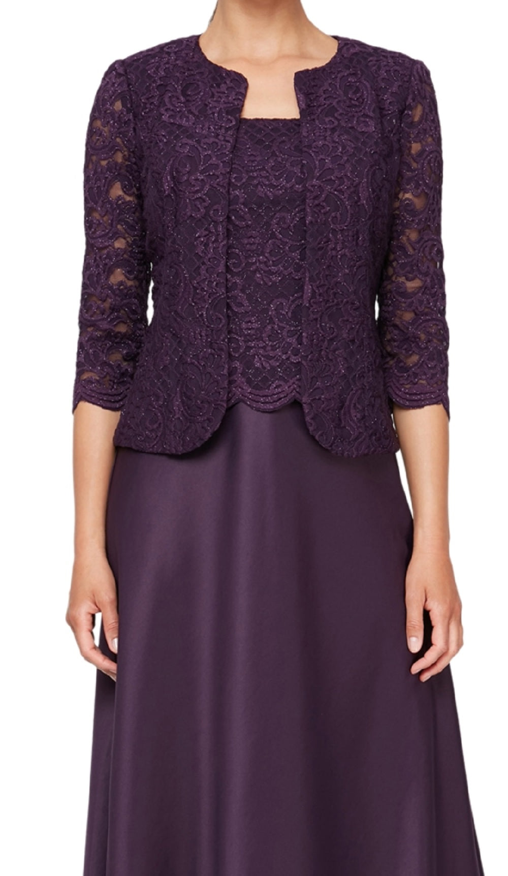 Alex Evenings Women's Embroidered Lace Mock Two Piece Gown With Jacket Purple Size 14