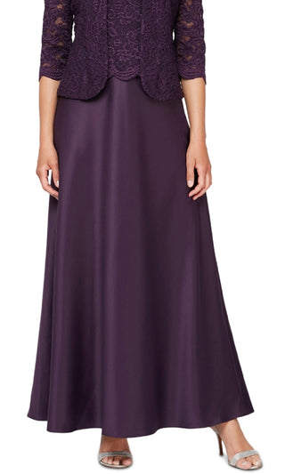 Alex Evenings Women's Embroidered Lace Mock Two Piece Gown With Jacket Purple Size 14