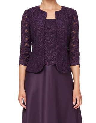 Alex Evenings Women's Embroidered Lace Mock Two Piece Gown With Jacket Purple Size 16