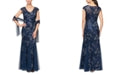 Alex Evenings Women's Sequin Embroidered Trumpet Gown Blue Size 12