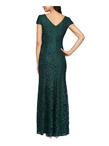 Alex Evenings Women's Lace V Neck Fit & Flare Gown Green Size 8