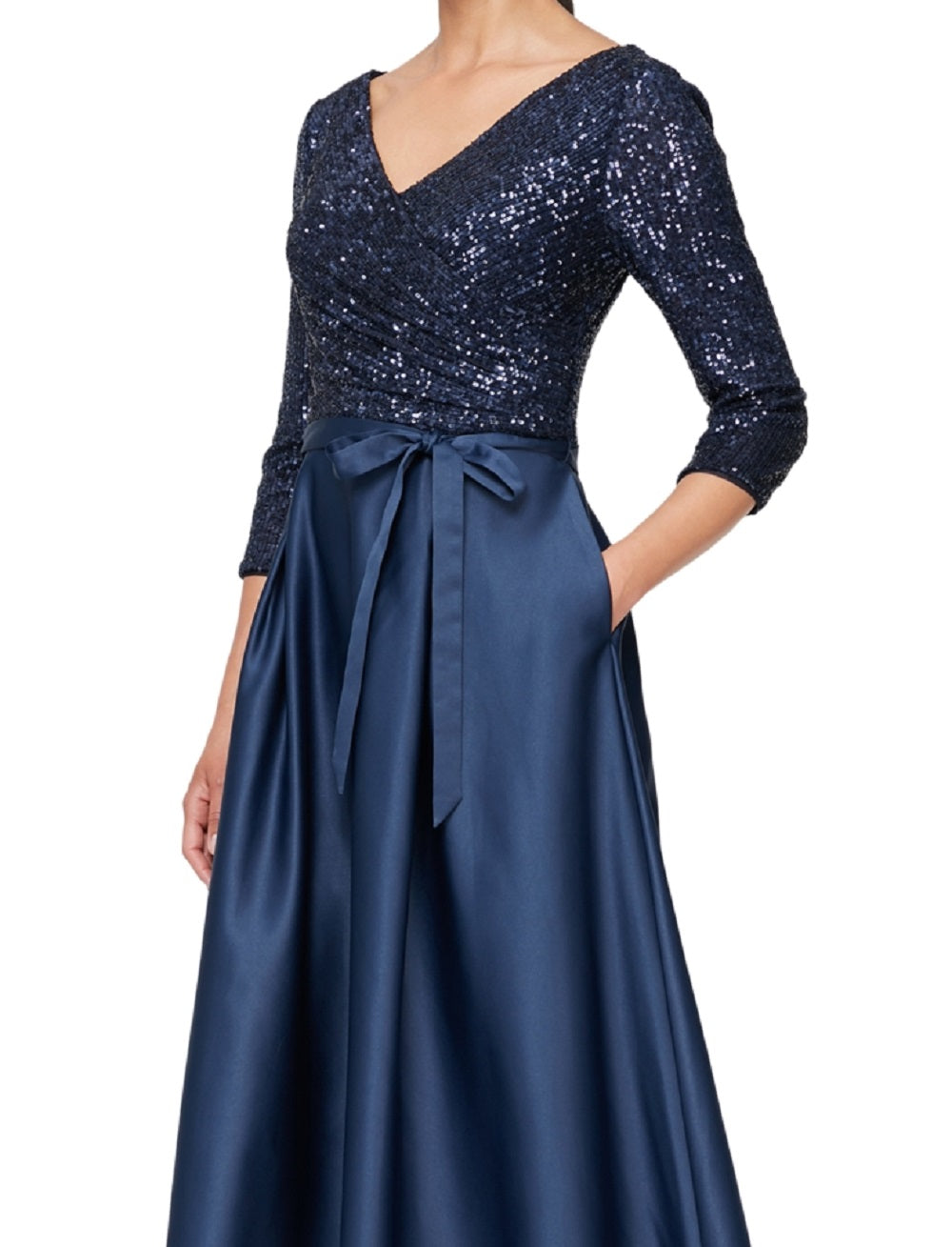 Alex Evenings Women's Sequined Bodice Midi Dress Blue Size 10