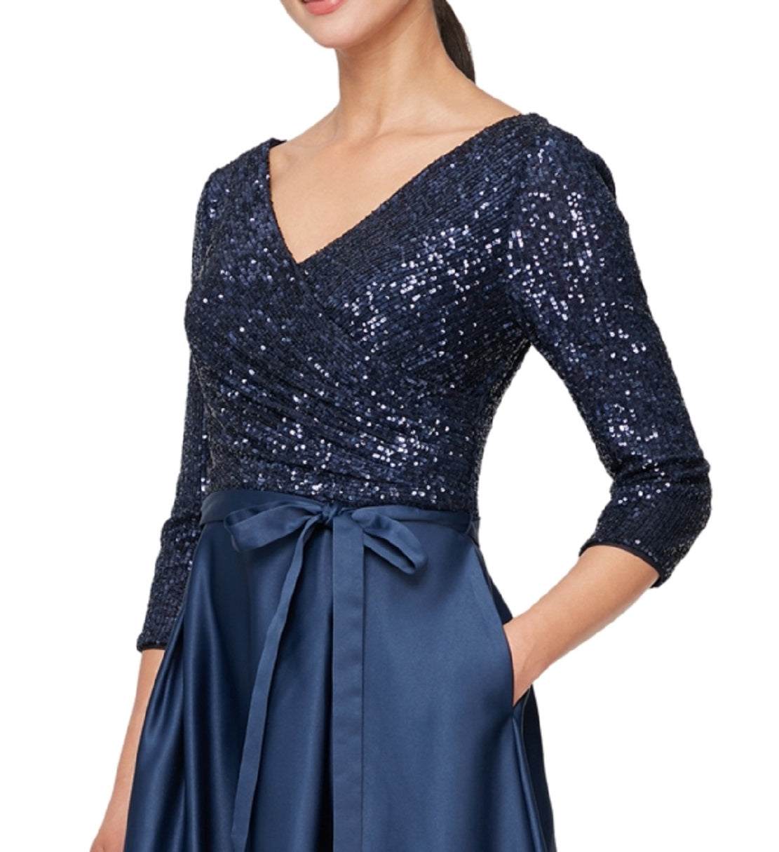 Alex Evenings Women's Sequined Bodice Midi Dress Blue Size 14