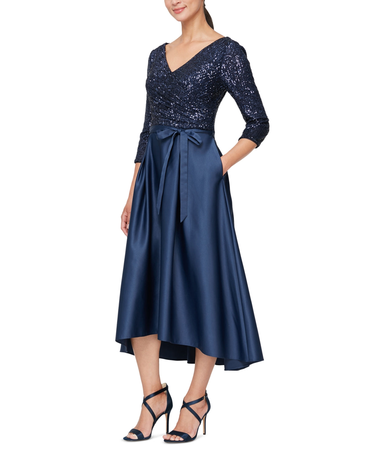 Alex Evenings Women's Sequin & Satin Midi Dress Blue Size 18